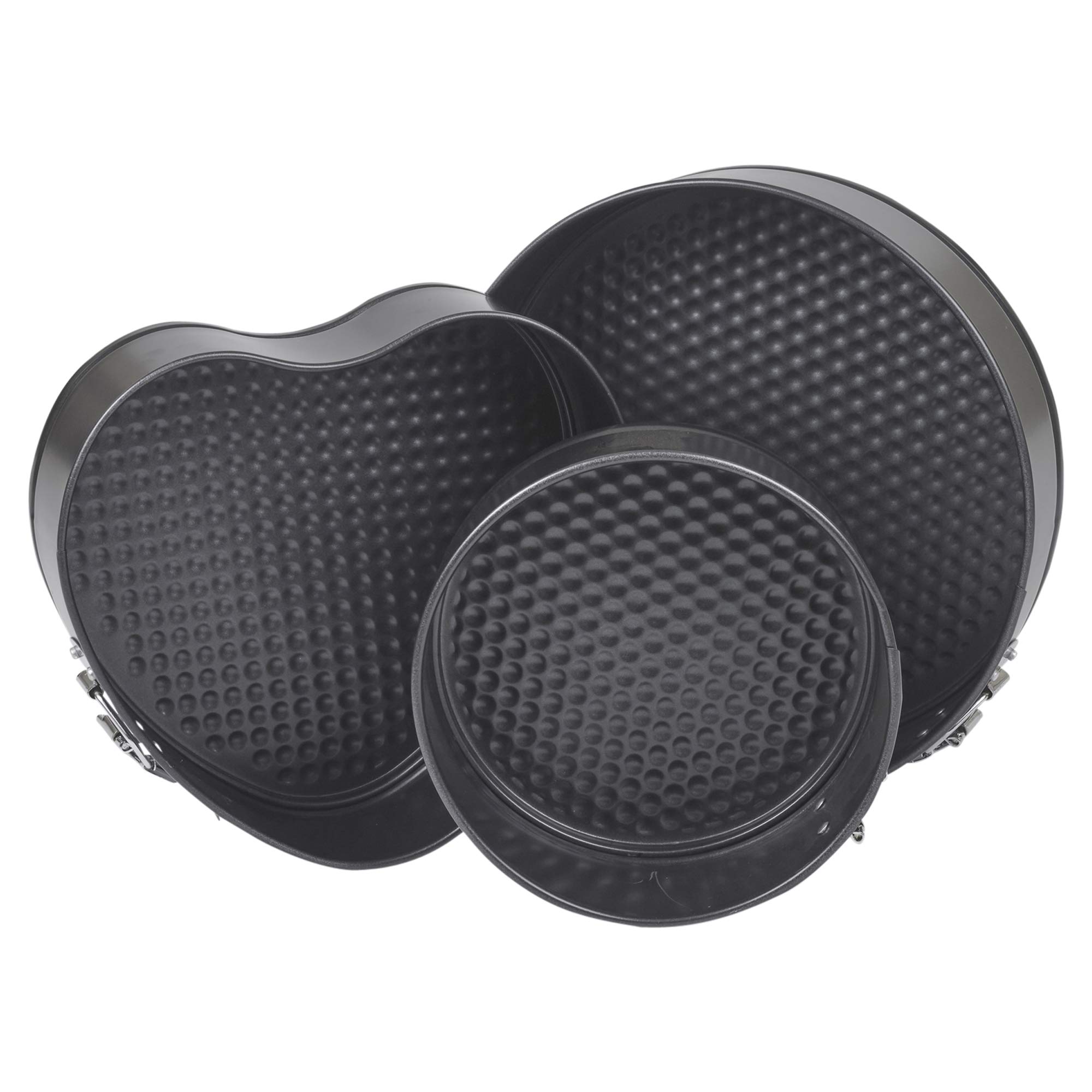 Urbn-Chef Set Of 3 La Cucina Heart & Round Shaped Springform Cake Tin Non-Stick Quick Release Springform Baking Pan Shapes - Great For Sponge Cakes And Cheesecakes