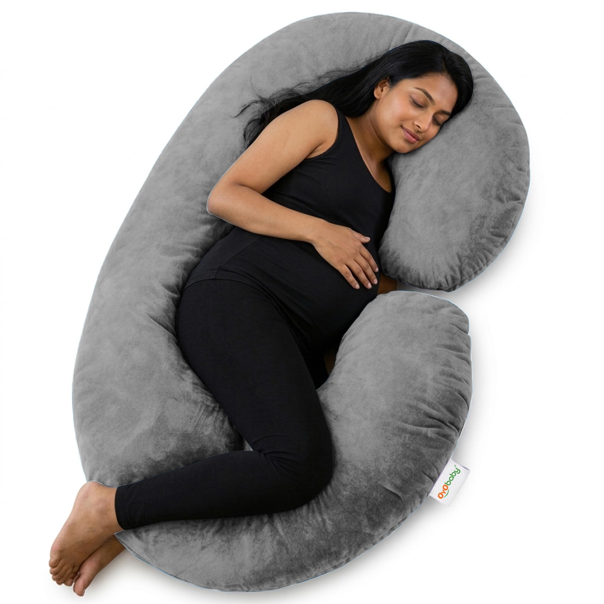 OYO BABY C-Shaped Pregnancy Pillow for Women | Full Body Maternity Support Pillow for Sleeping | Side Sleeper Pillow for Back, Belly, Hips & Legs | Soft Velvet Cover, Removable & Washable (Light Grey)-image-28