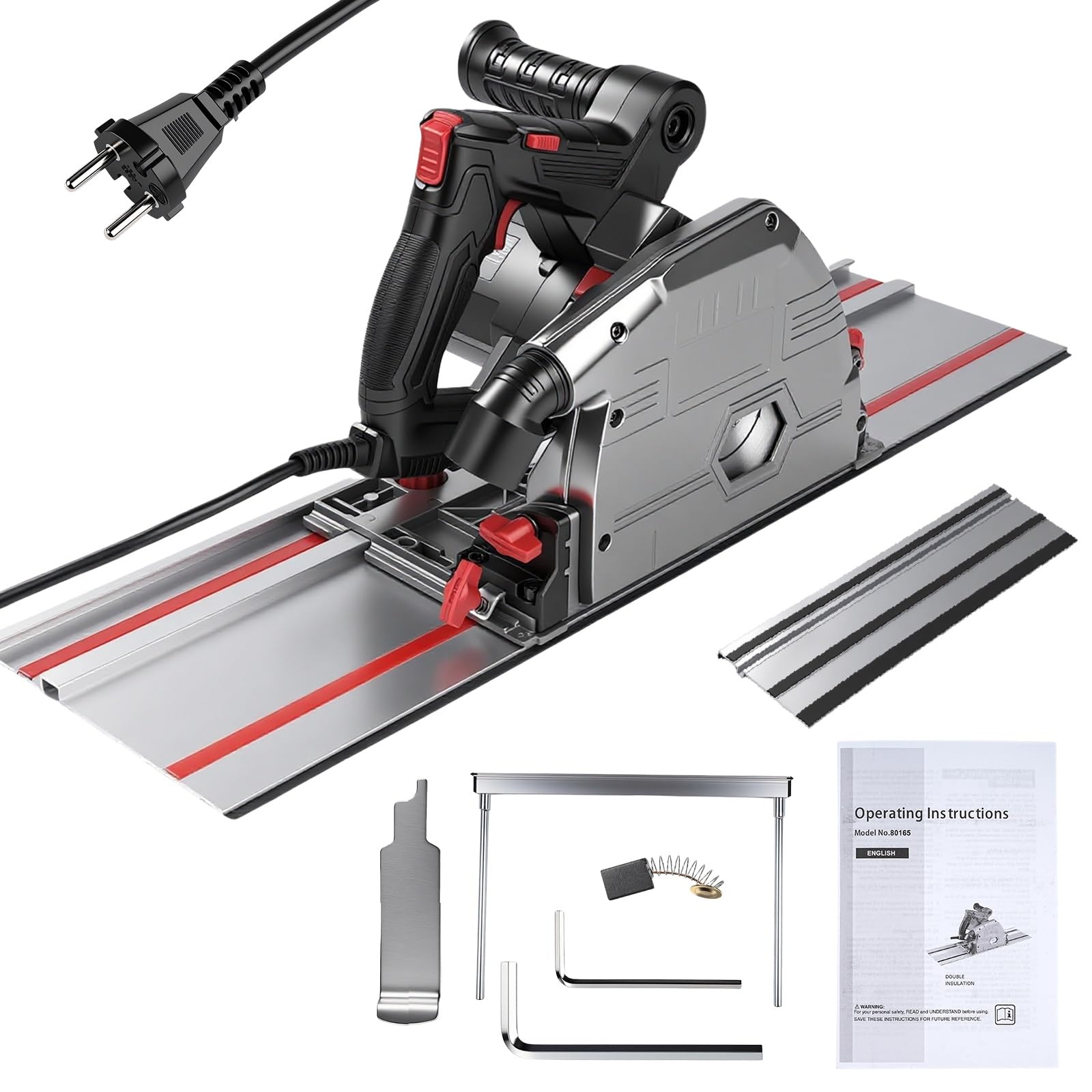Sega a Immersione con Binario 1400mm, 1200W 5000RPM Sega Circolare per Legno, Ø165 mm Lama, Segha Elettrica, 45°/90° Angolo di Taglio, Ideale per Tagli Delicati