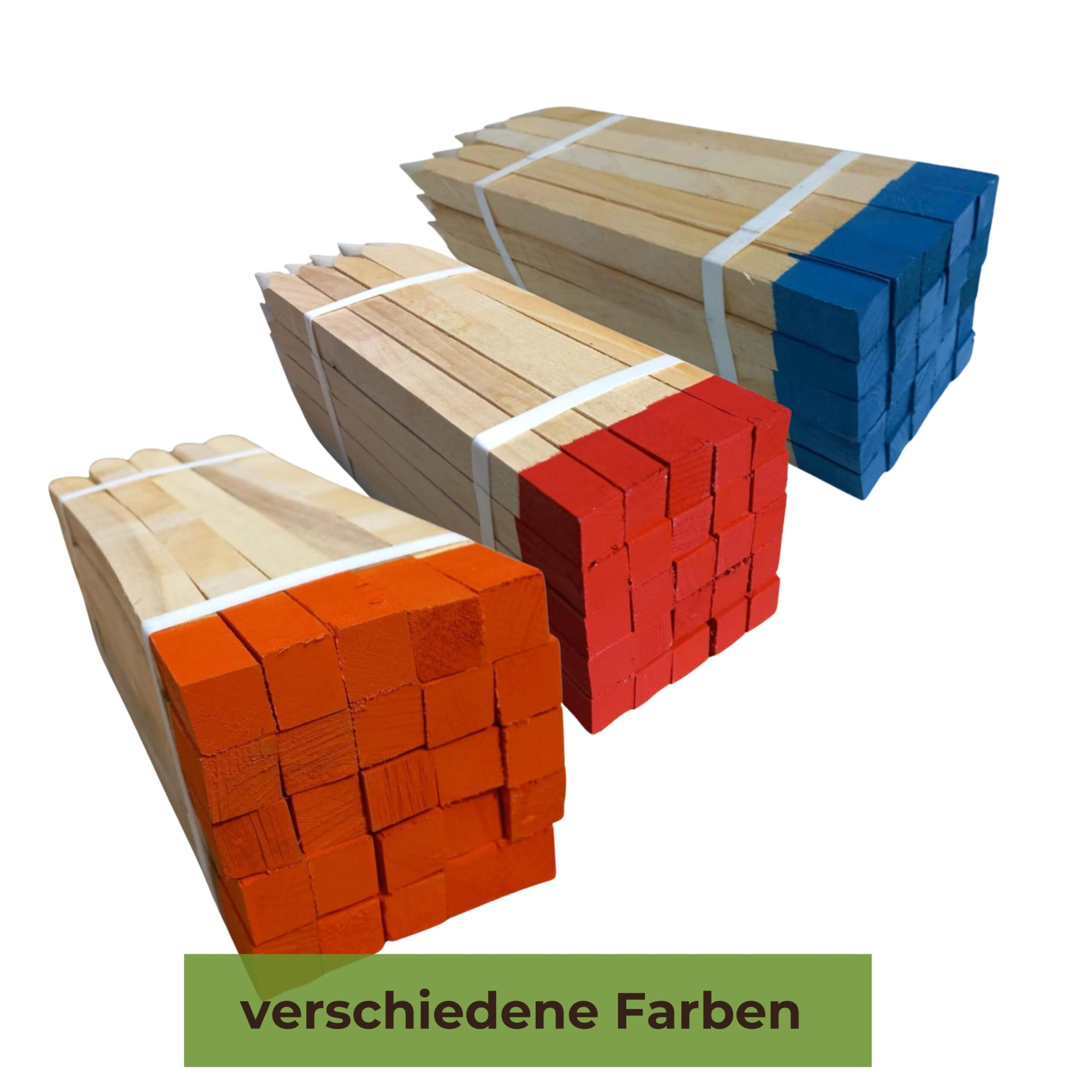 100 Holzpflöcke Buche 40 cm 25x25 mm mit Blauer Spitze