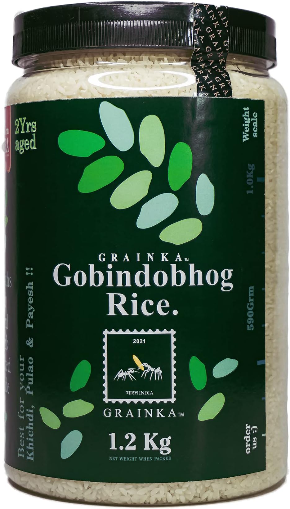 2021 BHARAT INDIA GRAINKA Gobindobhog Rice || 1.2 Kg || Premium Aged Aromatic Rice || Ideal for Khichdi, Pulao & Traditional Dishes || Naturally Fragrant & Flavourful