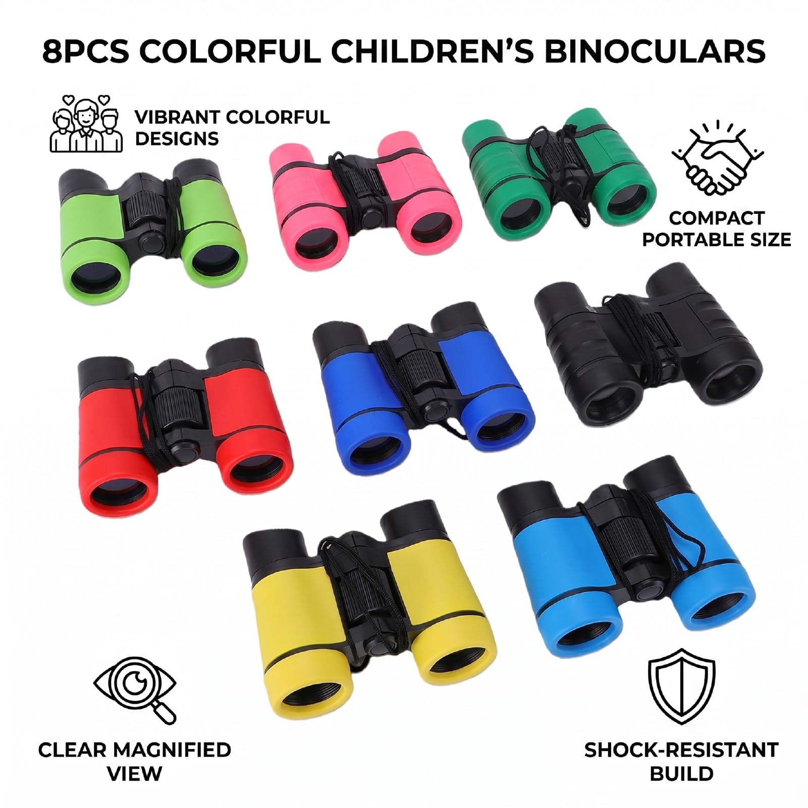 Binocolo per Bambini Set di 8 Colori Vivaci Strumento Portatile per Avventure All'aria Aperta per attività di Campeggio in Classe di Birdwatching