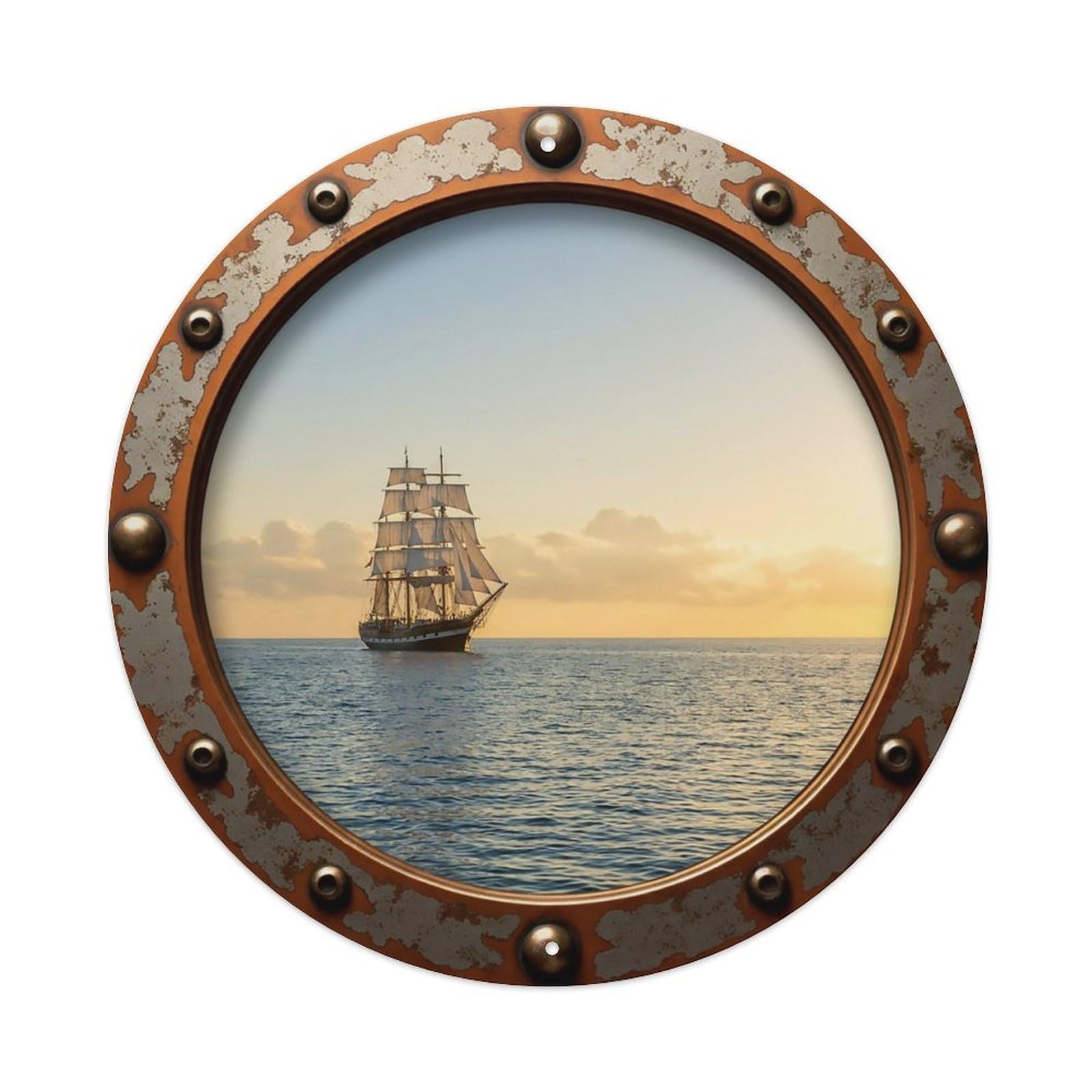 Vintage Porthole Sailing Ship Nautical Window View Metal Tin Sign