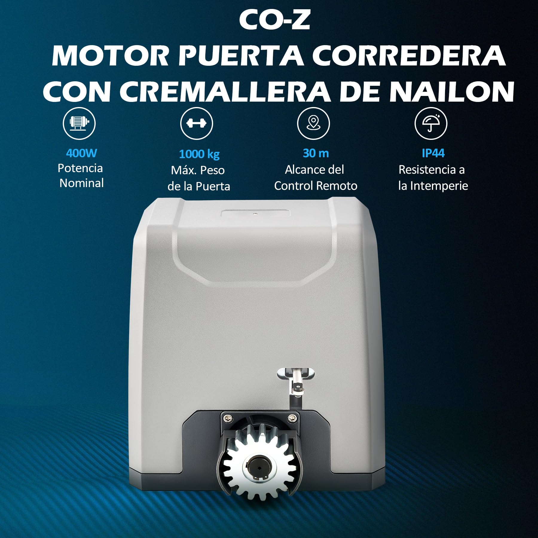 CO-Z 400W Motor Puerta Corredera 1000KG Motor para Puerta Corredera con 12x0.33M Cremallera de Nailon, 2 Control Remoto y Sensores Infrarrojos + 1m Cremallera de Nailon Más