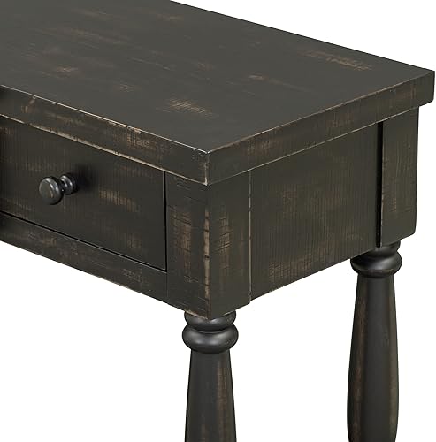 Miniatura 43 de Mesa consola contemporánea con parte superior de madera de hormigón de inspiración industrial, armario de almacenamiento de acento para sala de Gris