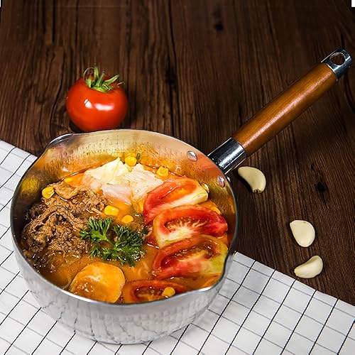 Miniatura 6 de Yukihira - Cacerola tradicional japonesa Yukihira de acero inoxidable, cacerola para salsa de leche, mango de madera (7 pulgadas, 1.7 cuartos de