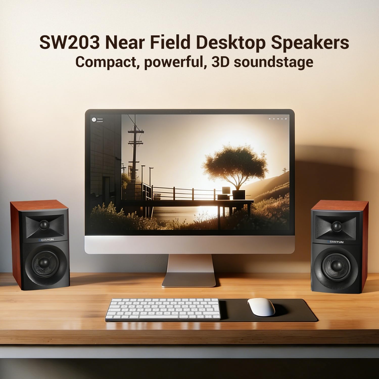 Sanyun SW203 2.0 Desktop Computer Speakers - Near-Field 3D Stereo with Vertical Imaging - 60W Triple-DSP Dual Independent Drive - 24bit USB-C DAC Bluetooth 5.4 AUX, HiFi PC Gaming (Pair, Cherry) 3 71F6HGiFqSL. AC SL1500