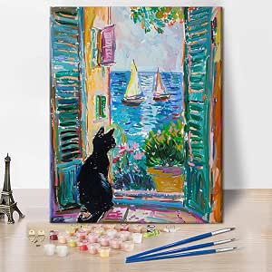 TUMOVO Paint By Numbers Kit For Adults - Welsh Corgi Dog With Surfboard Sunset Abstract, 16x20 Inch Canvas - View #3