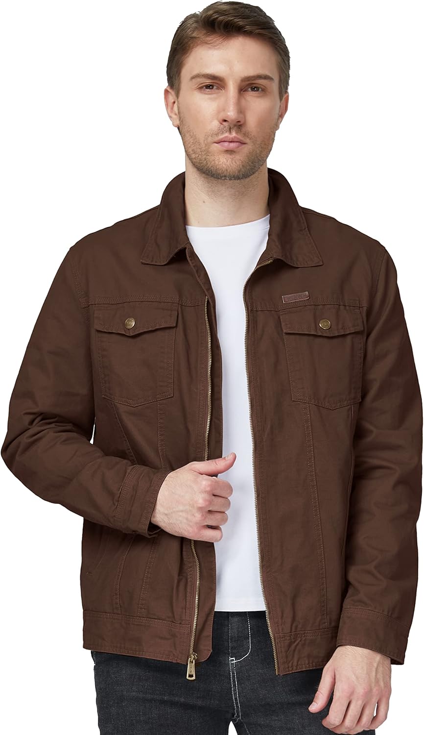 WenVen Men's Casual Canvas Cotton Jacket Lightweight Military Utility Jacket - Image 2