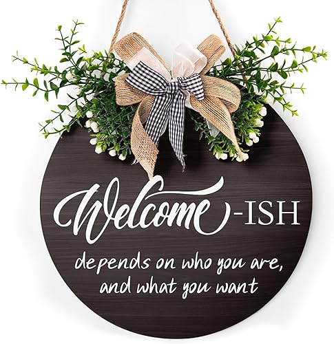 Letrero de bienvenida para puerta delantera, de 12 x 12 pulgadas, divertido letrero de madera para colgar en la pared, decoración al aire libre para