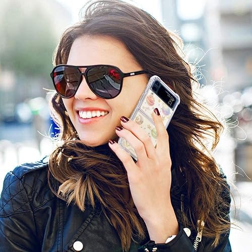 Miniatura 4 de Abbery Funda para Samsung Z Flip 5 5G, con diseño de temática espacial, transparente, con diseño brillante, estrellas brillantes y planeta luna,