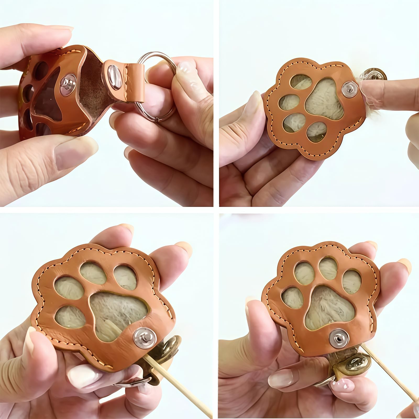 AYNKH 3 pcs Pet Hair Keepsake Box for Dog and Cat Pets Hair Storage Pouch Fur Memorial Keyring,Dog Cat Paw Shape Leather Keychain Pendant - Image 4