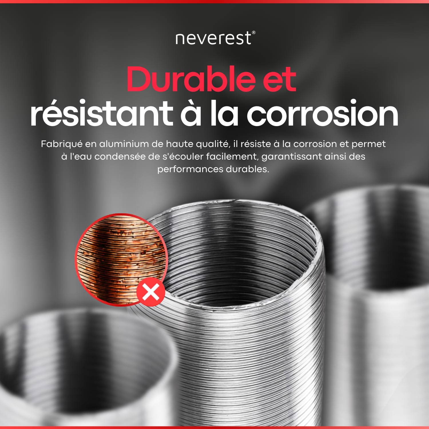 neverest® Semiflex Tuyau flexible en aluminium 80 mm Longueur 3 m Pour climatisation, sèche-linge, four Résistant à la chaleur et à la corrosion