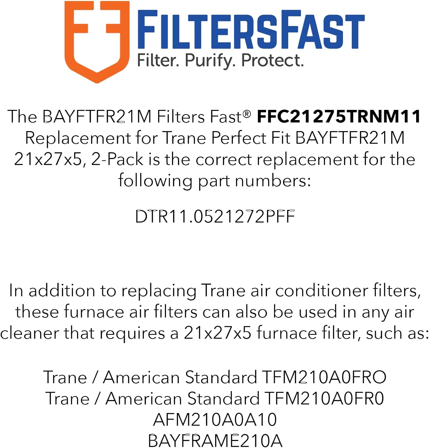 Filters Fast Compatible Replacement for Trane 21x27x5 Air Filter MERV 8 BAYFTFR21M Pleated AC Furnace Air Conditioner Filters Actual Size: 20.56 x 26.25 x 4.93, 2-Pack