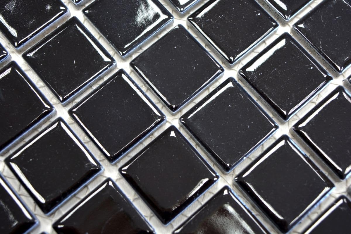 Mosaico de cerámica negro brillante para azulejos de pared cocina MOS18-0302 | 10 alfombrillas de mosaico