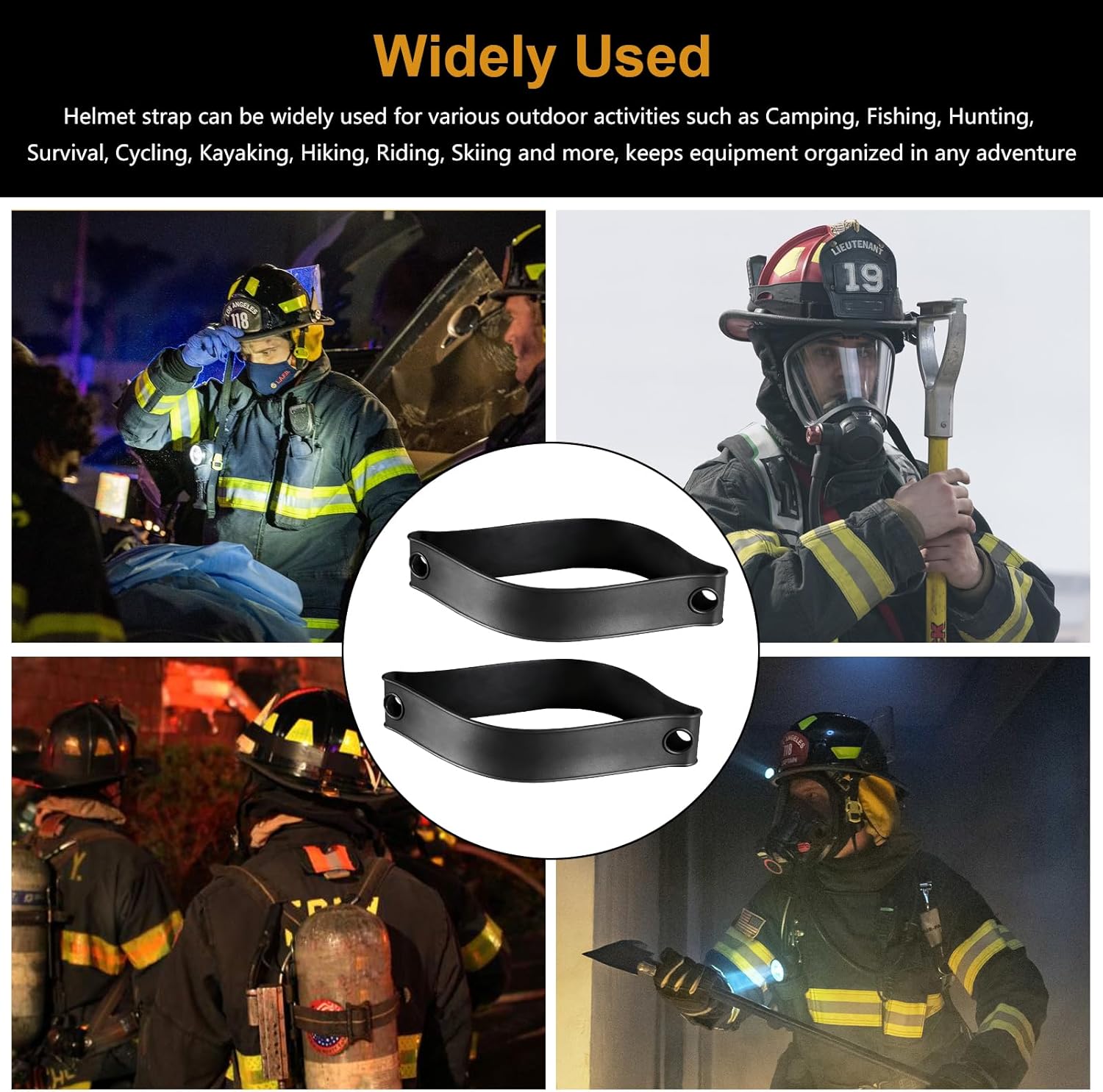 Rubber Helmet Strap Replacement for Streamlight ProPolymer Flashlights, Compatible with Most Standard Helmets and Firefighter Helmet Band - Securely Attach the Flashlight to the Helmet (2PCS Black)