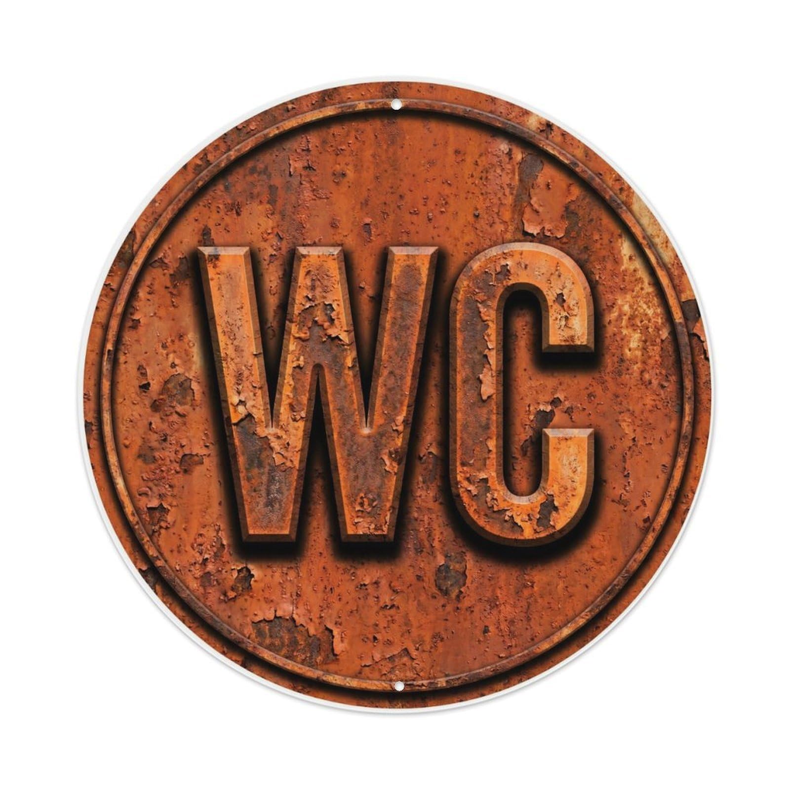 Toilet （WC） Rust Orange Weathered Emblem Metal Tin Sign Plaque Wall Decor for Cafe, Club Bar, Office, Home Garden Round Metal Poster 8x8Inch