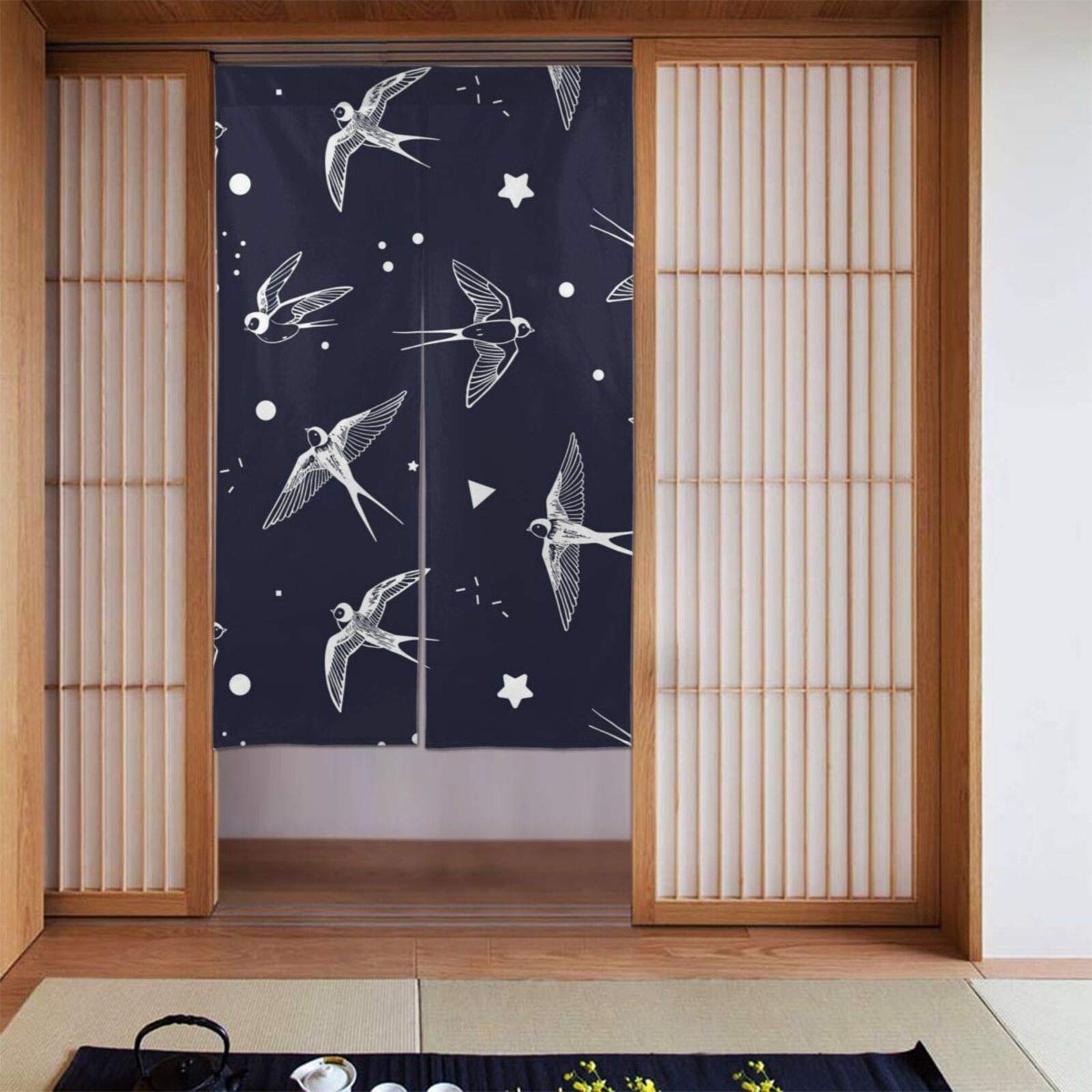 Amazon｜のれん 燕 つばめ ツバメ 藍染め 鳥柄 おしゃれ 目隠し ロング