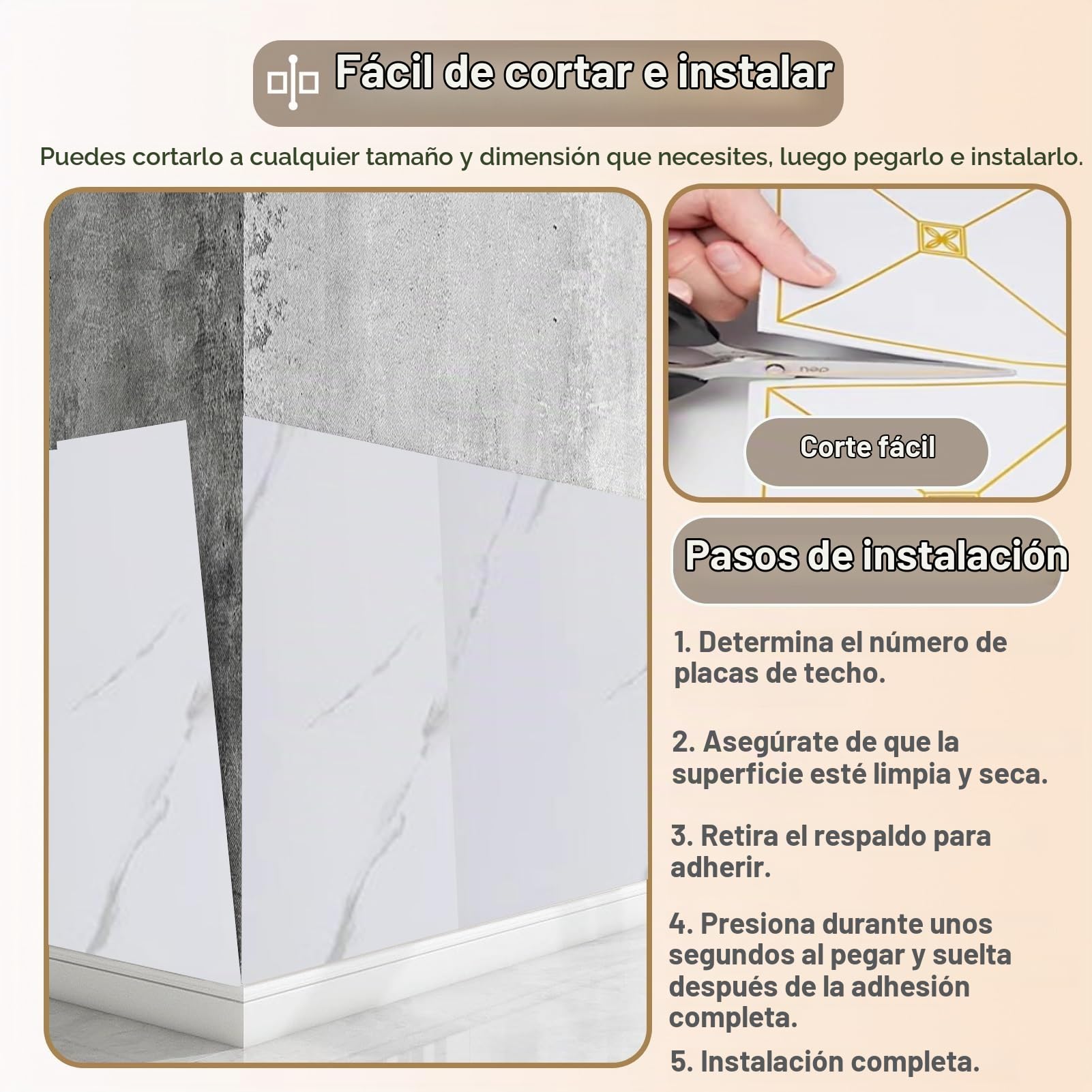 Azulejos de Techo Paneles Autoadhesivos para Techos, Placas para Azulejos, Paneles de Techo de Fácil Instalación para Paredes de Vinilo o Yeso, Decoración Rectangular para Techos y Paredes de Baño.(C,