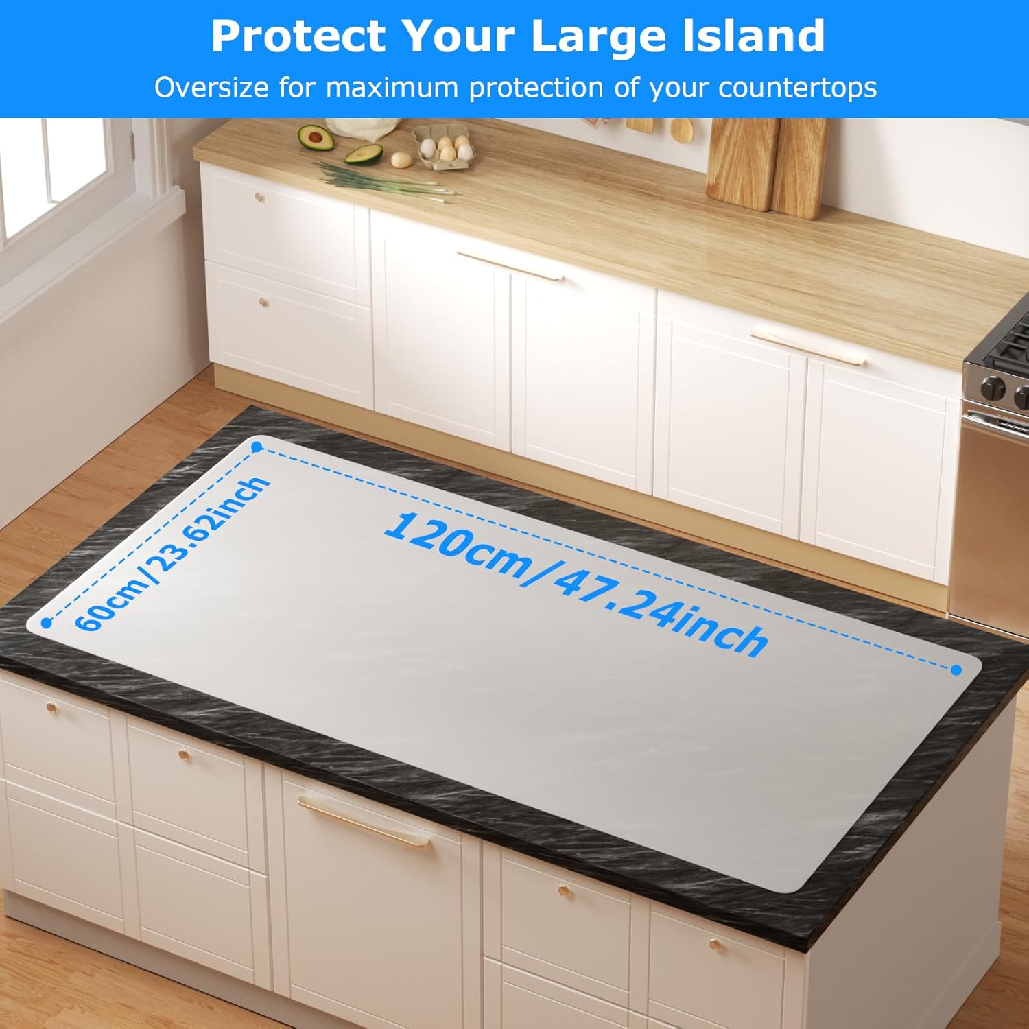 Silicone Mats for Kitchen Counter 47.2"x23.6"x0.08”, Largest Heat Resistant Mats for Countertop, Kitchen Island Silicone Protector Placemats Nonslip Extra Large Counter Mat (Translucent)
