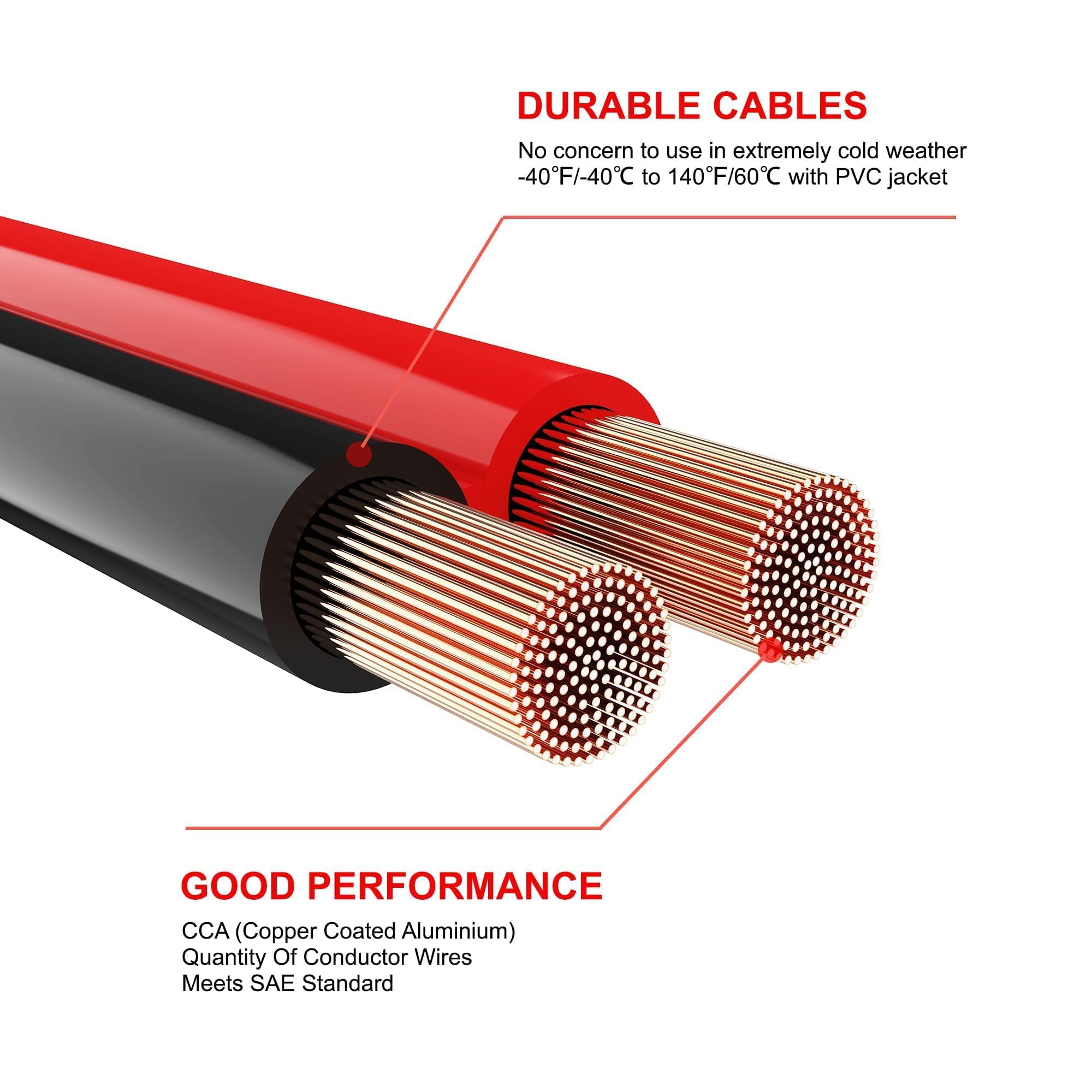 Cavi jumper da 9,1 m, 1 calibro, 800 A, cavi per batteria di avviamento con kit di installazione permanente e spina di connessione rapida, per SUV e camion con motori a benzina fino a 8 litri