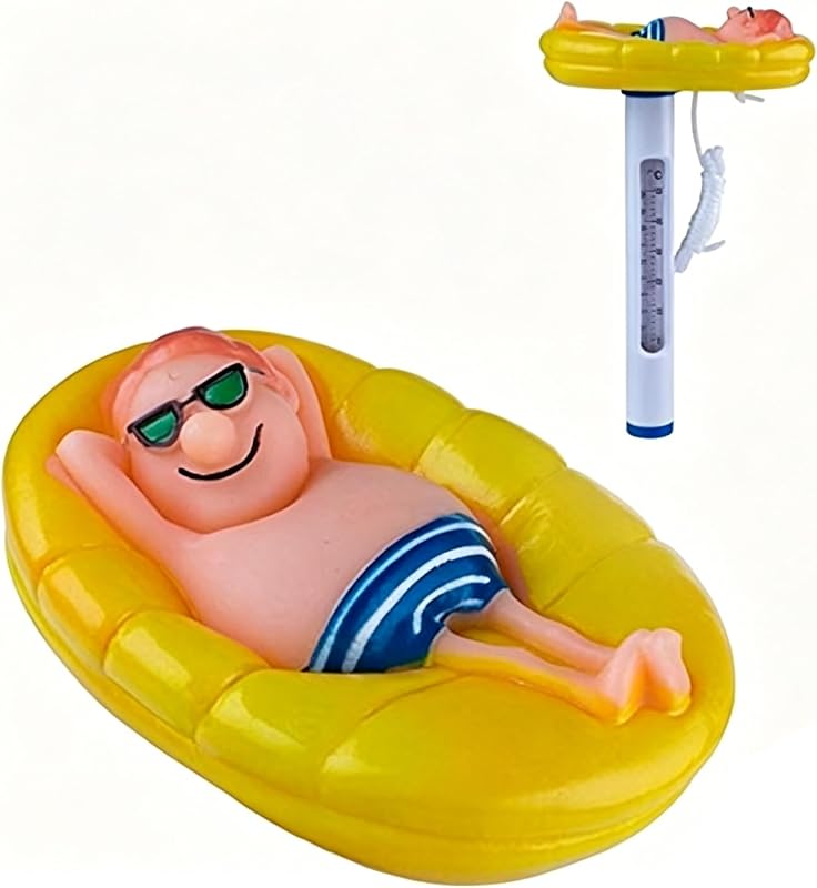 Floating Pool Thermometer | with string, easy to read, for pools, spas, hot tubs, fish ponds, outdoor & indoor use-Beach boy
