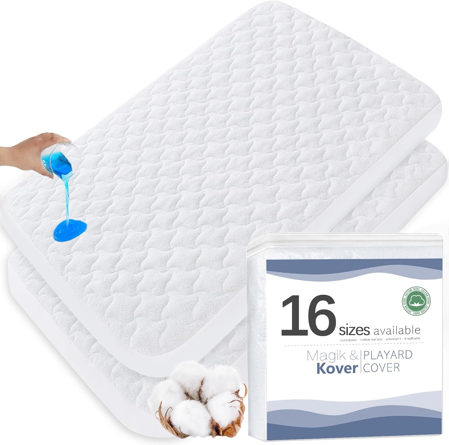 2 Pack Waterproof Pack and Play Mattress Protector Covers 28.5" x 41" for 4moms Breeze Playard Pad, Fit for 4moms Breeze Plus & Go Portable Playard, Quilted Cotton Terry Surface 28.5"x41"