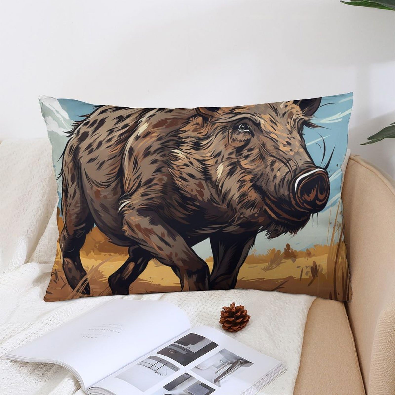 NTVOWPZO Decoration Throw Pillow Covers 12 "x20 Pillowcases Covers Cartoon Wild Boar Soft Pillowcases Modern Farmhouse Home Decor Sofa Cushions Covers for Couch Bed Living Room