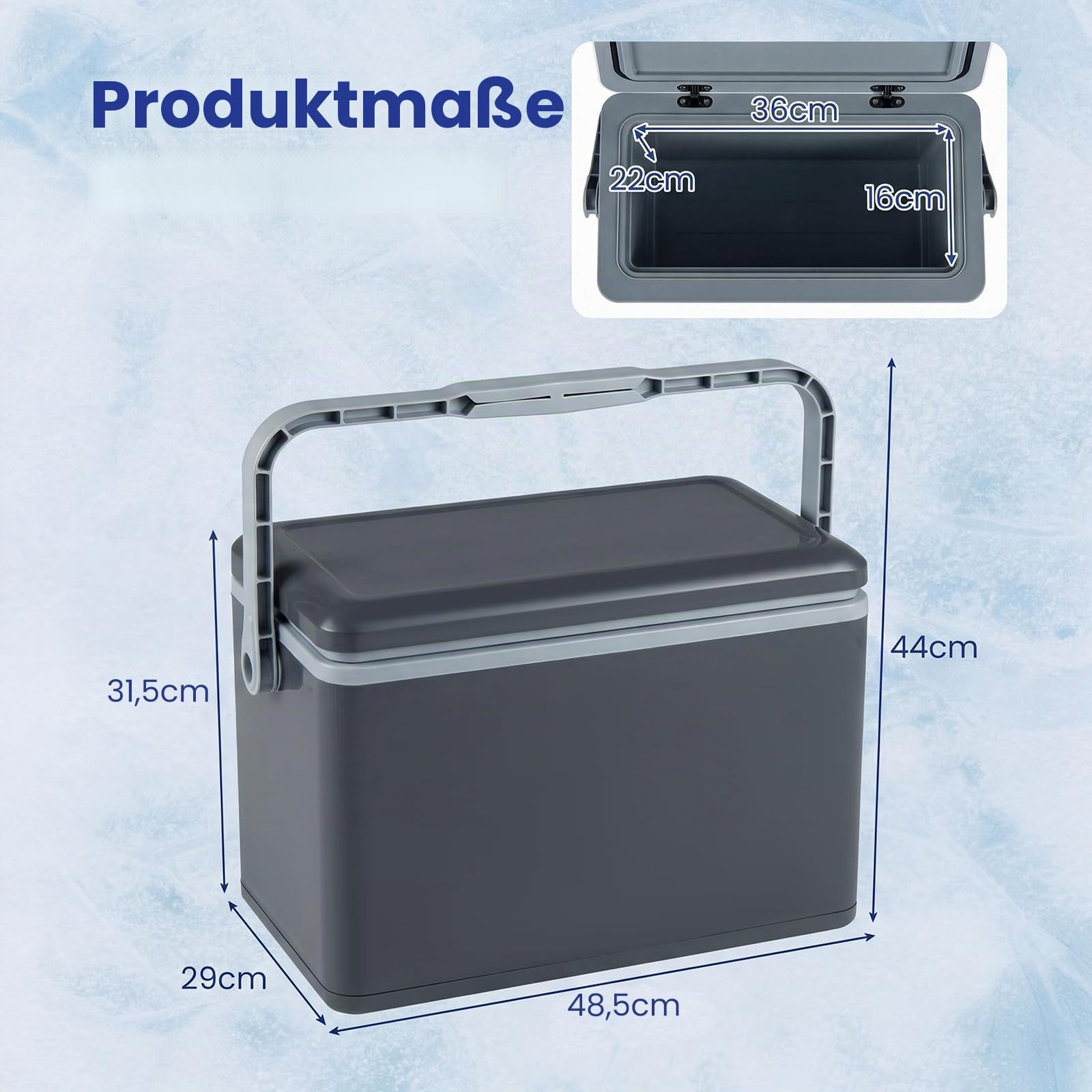 FANTASK 12 Liter Kühlbox, Mobile Kühlbox ohne Strom mit PU-Vollschaumisolierung, Isolierbox bis zu 2-3 Tage Kühlung für Camping, Picknick & Festivals (Dunkelgrau)