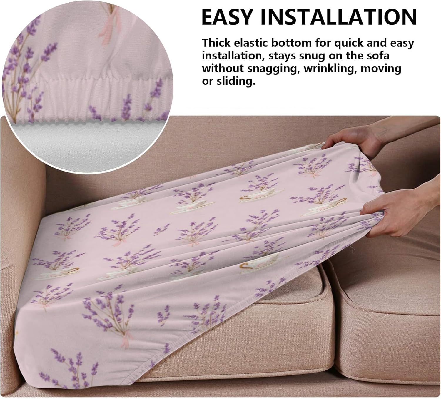 Lavender and Teacup Loveseat Covers Couch Covers for 2 Cushion Couch, 2-Piece Stretch Sofa Slipcovers Anti-Slip Washable Furniture Protectors for Dogs Pets