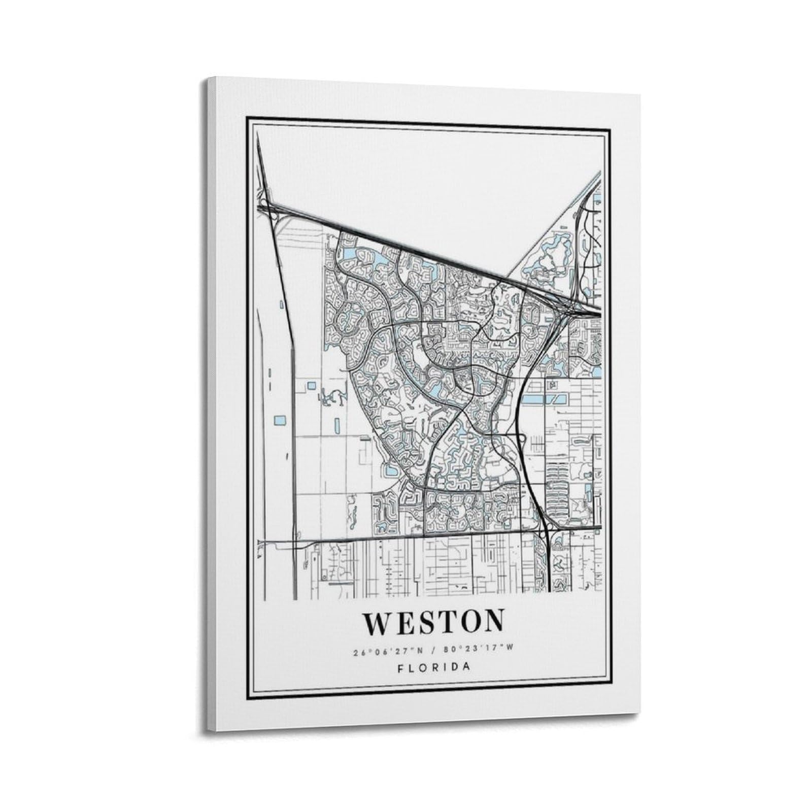 xiaoxiaoshen Weston Florida Map Canvas Poster Wall Art Prints Room Aesthetic Murals Bedroom And Living Decorations 20x30inch(50x75cm)