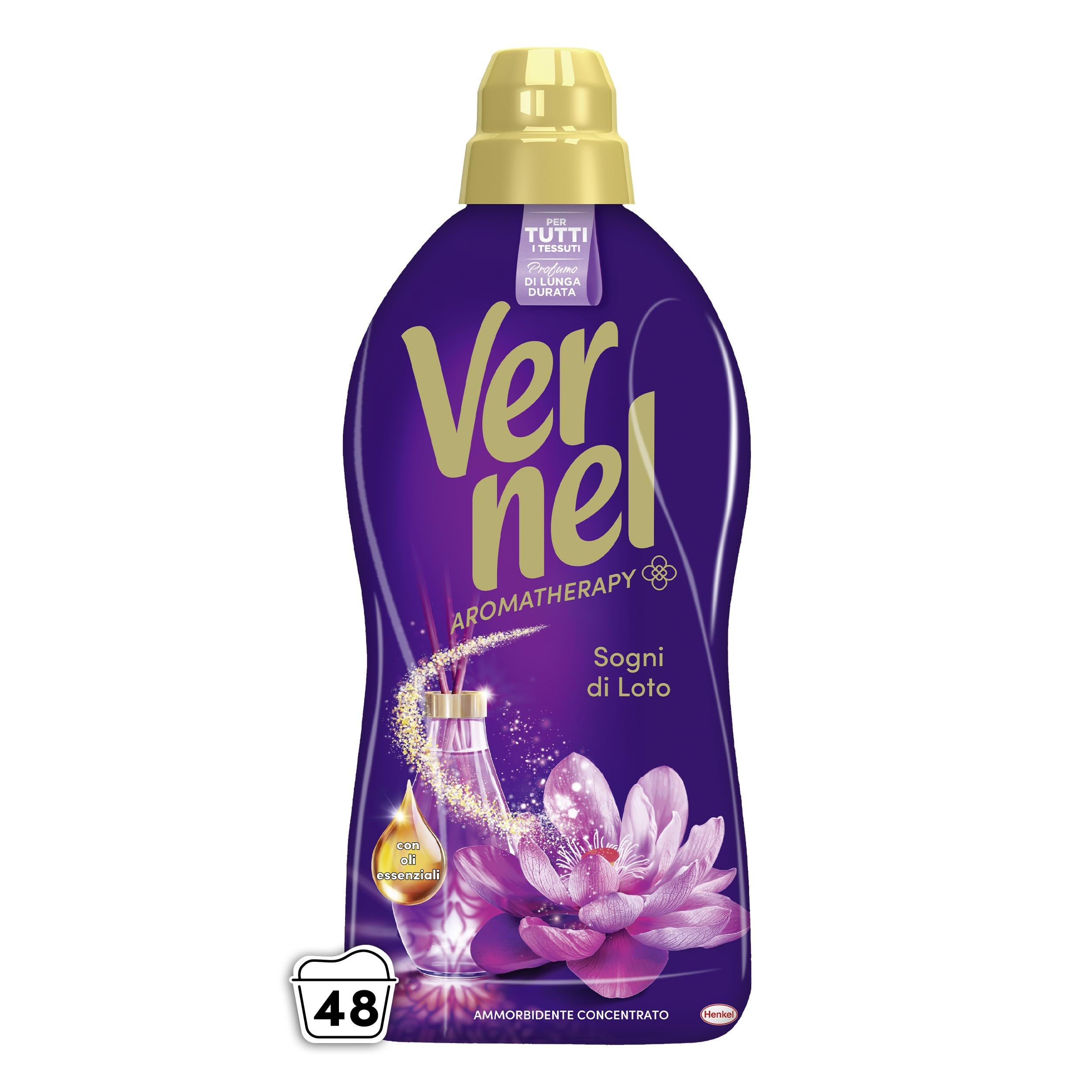 Ammorbidente Concentrato Vernel Aromatherapy Sogni di Loto (10 x 48 lavaggi), Ammorbidente Concentrato per Tutti i Tessuti, Profumo di Lunga Durata con Oli Essenziali