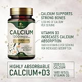 Calcium 1200 mg with Vitamin D3 - Per Serving - Bone Health Supplement - Vitamin D & Calcium Supplements for Women & Men - Bone Strength Support - Natural Calcium Pills - Bottled in USA - 180 Tablets
