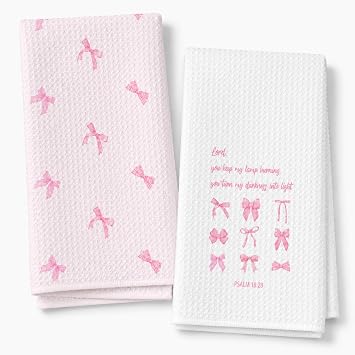 wuguimeii Coquette Pink Bow Kitchen Towels Set of 2 - Pink Bathroom Decorative Hand Towel - Preppy Girly Dish Tea Towels - Inspirational Verses16x24 inches