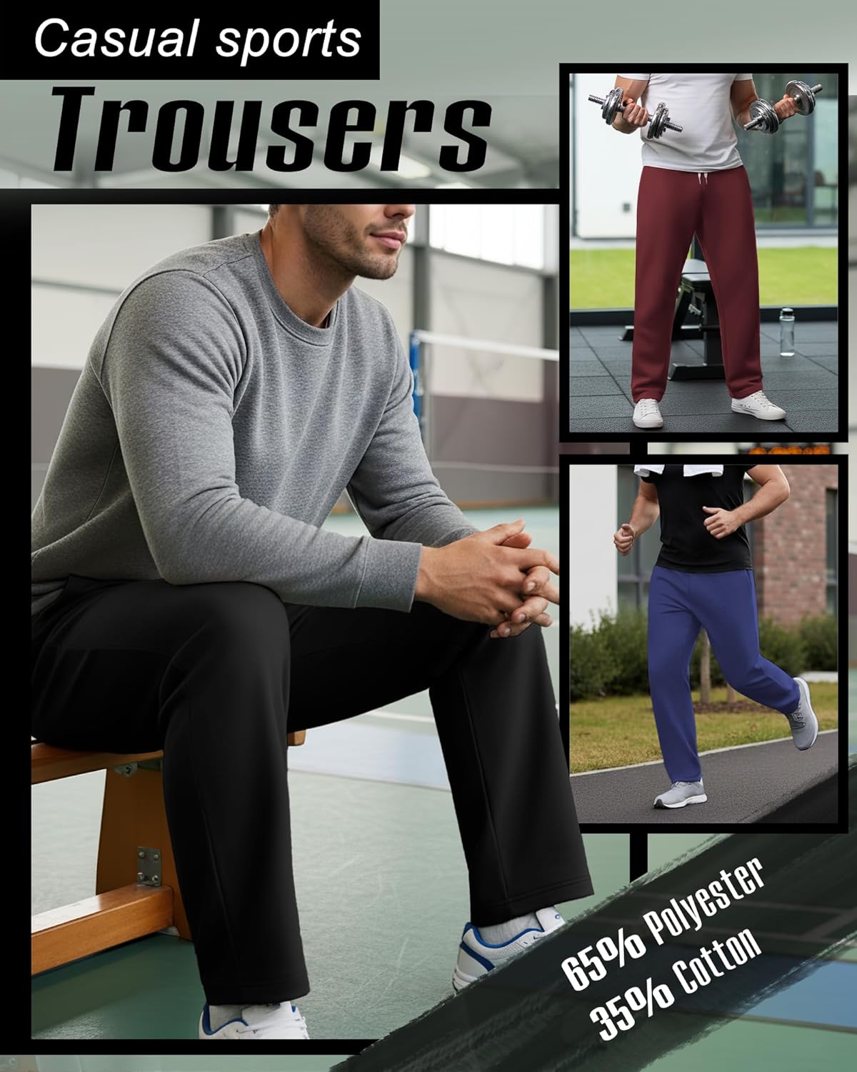 3 Pack Men's Big and Tall Baggy Sweatpants Wide Leg Drawstring Loose Athletic Workout Casual Pants with Pockets - Image 3