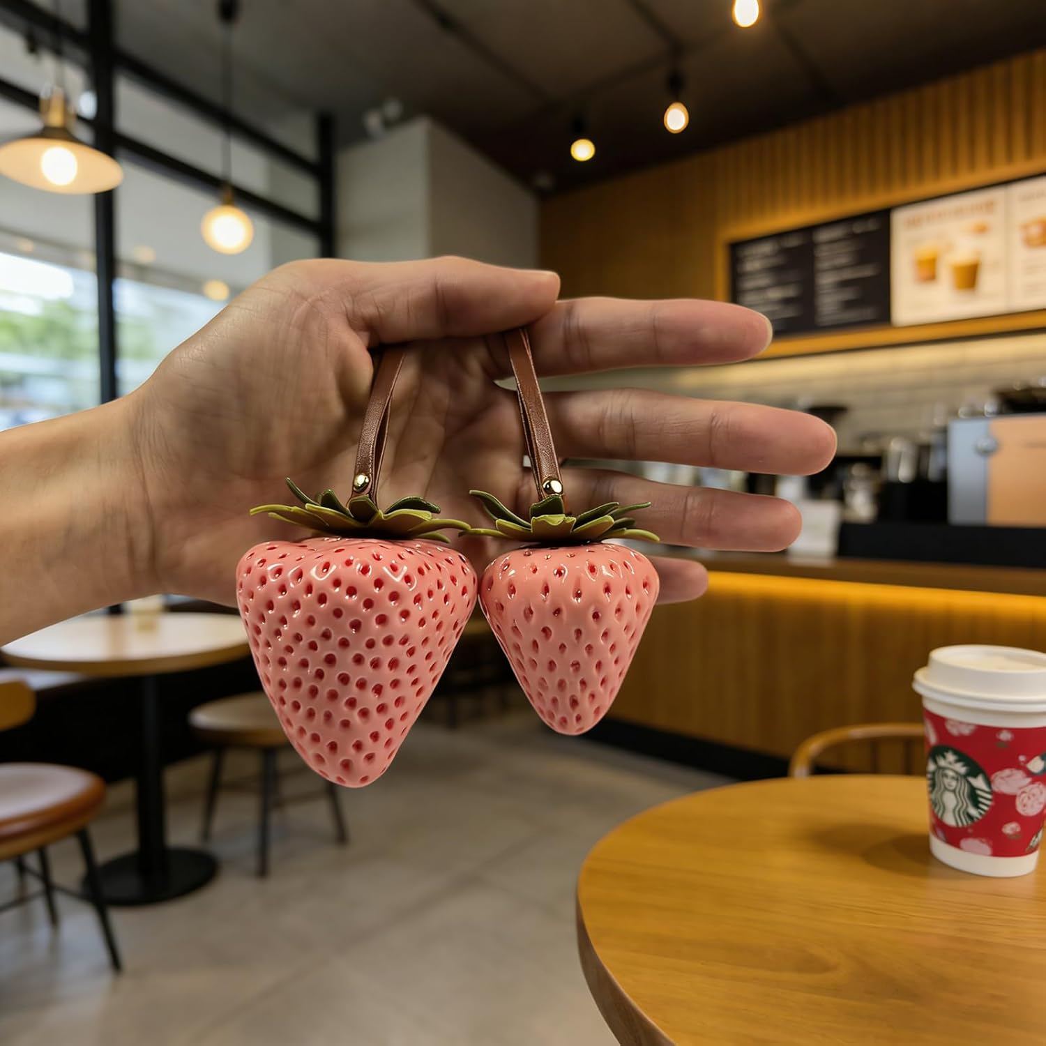Strawberry Bag Charm Key Chain, Keychains Purse Charms for Handbags, Cute Backpack Car Key Accessories Lanyard image 3