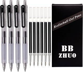 Gel Pens & Pen Refills, Ultra Fine Point 0.38mm, 4 Pack Fine Smooth Writing Retractable Pens with 6 Extra Refills, Black Ink No Bleed No Smear, Office Writing Supplies