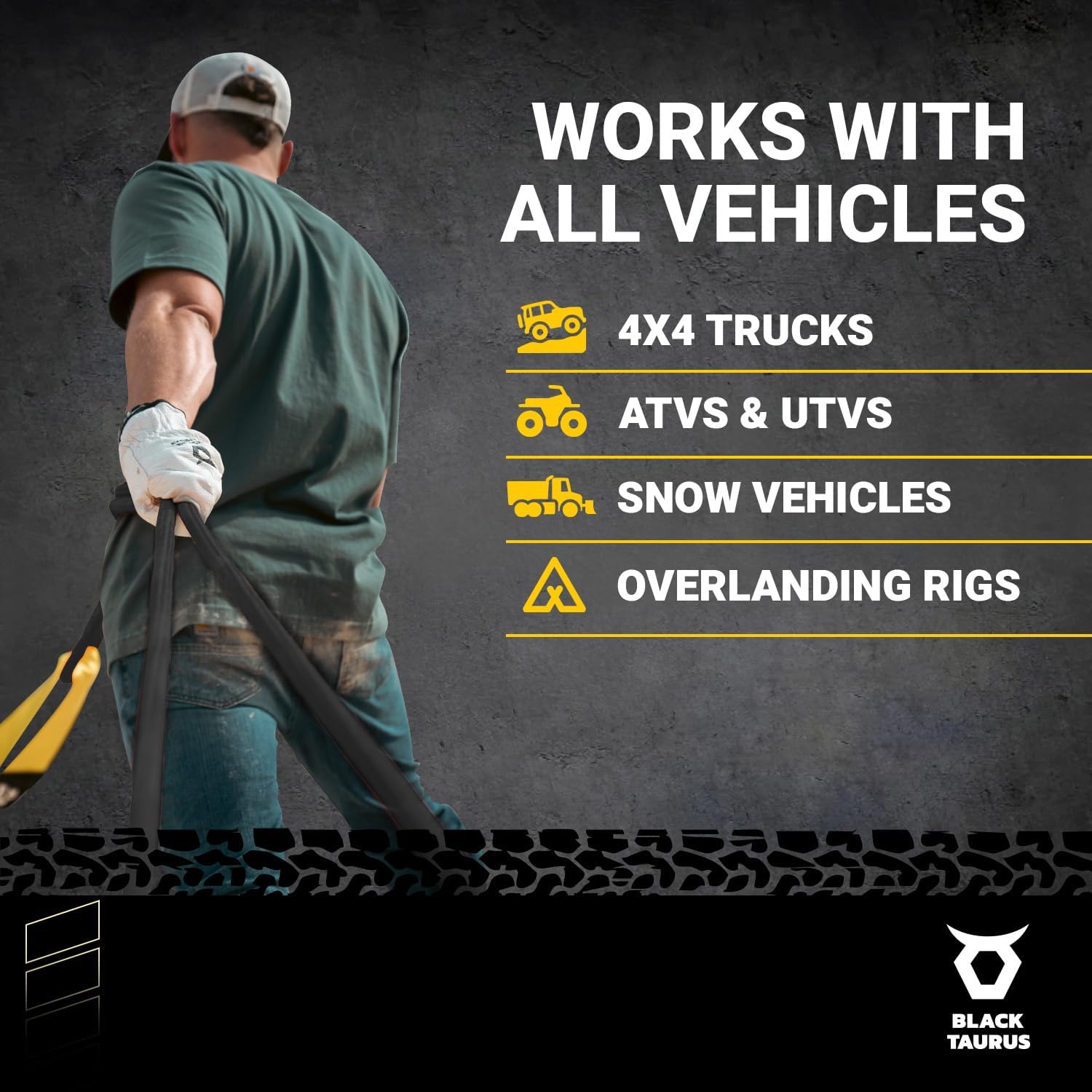 3/4" x 30 ft Kinetic Recovery Rope – (18,230 lbs) Shock Absorbing 30% Stretch Heavy Duty Nylon Snatch Rope for Safe Off-Road Towing, Dynamic Reinforced Loops for Truck, SUV & ATV – Black