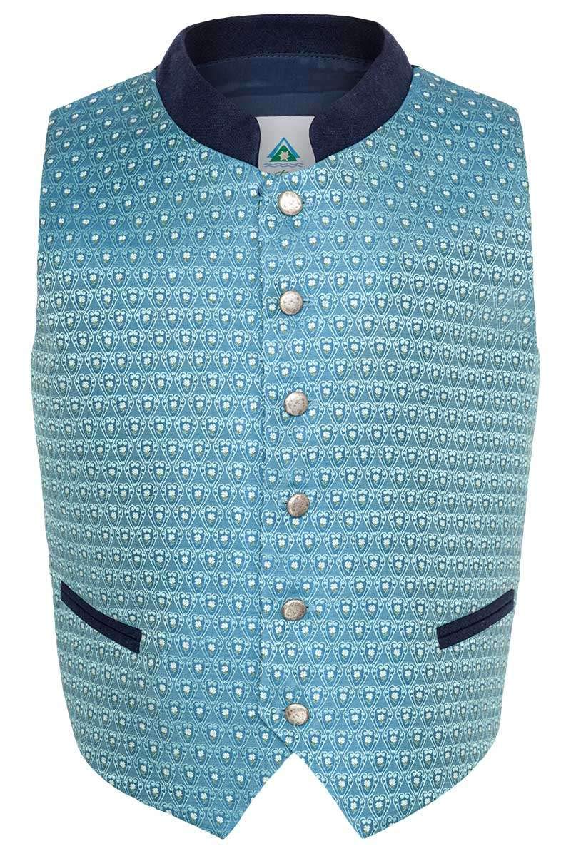 Isar-Trachten Jungen Kinder Trachten-Weste blau Gemustert, BLAU, 158