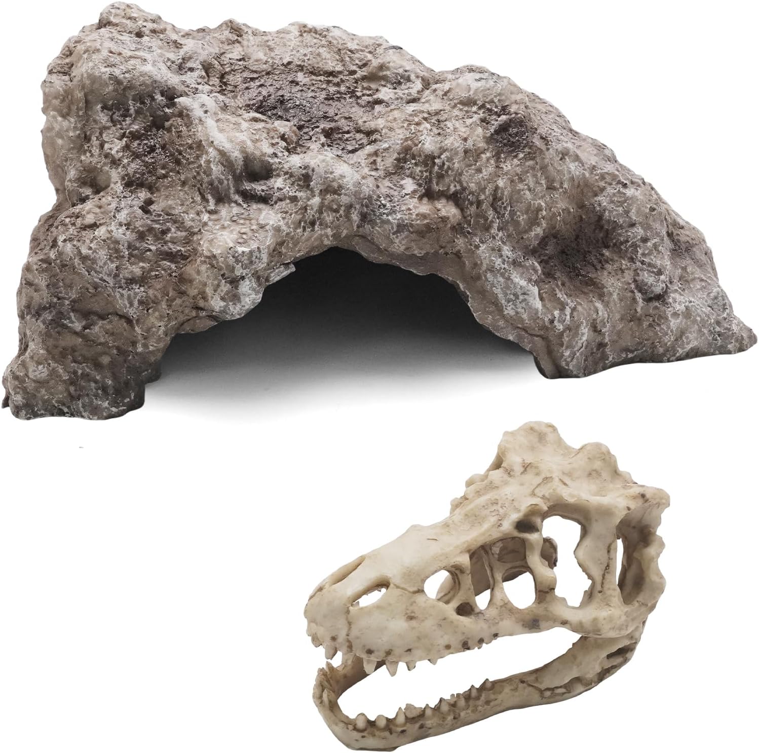 Anxingo Reptile Rock Reptile Cave Hideout for Snakes/Geckos/Lizards/Turtles and Other Amphibians, with Dinosaur Skull (Medium)