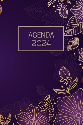Agenda 2024: Semainier de Poche A6 Petit Format 10x15 Hebdomadaire en Français, Fleurs Violet Or