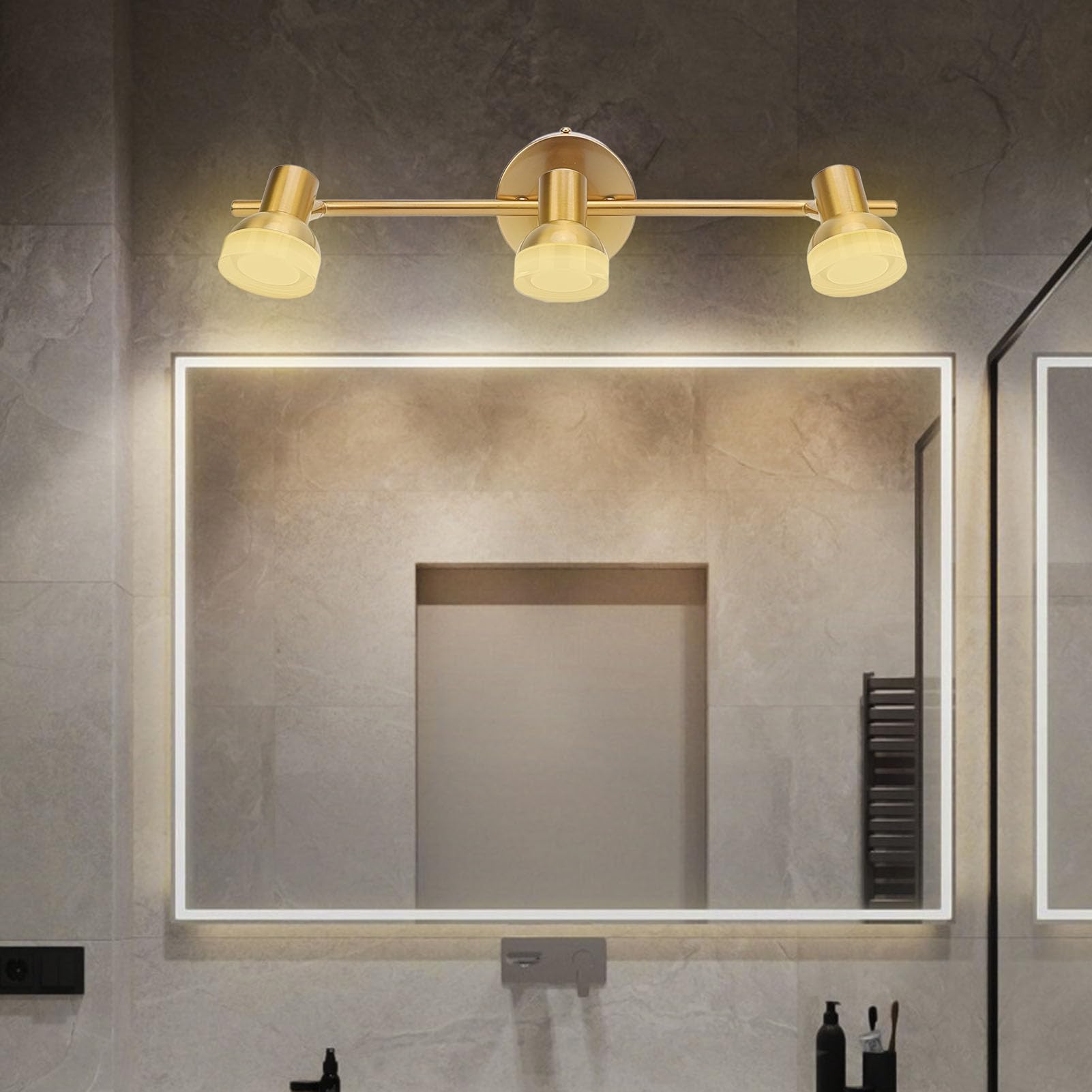 Lámparas de Tocador de Baño con 3 Luces, Luces de Tocador Modernas, Lámpara de Pared de Baño sobre Espejo, Luces de Tocador de Oro Cepillado Modernas para Baño, Apliques de
