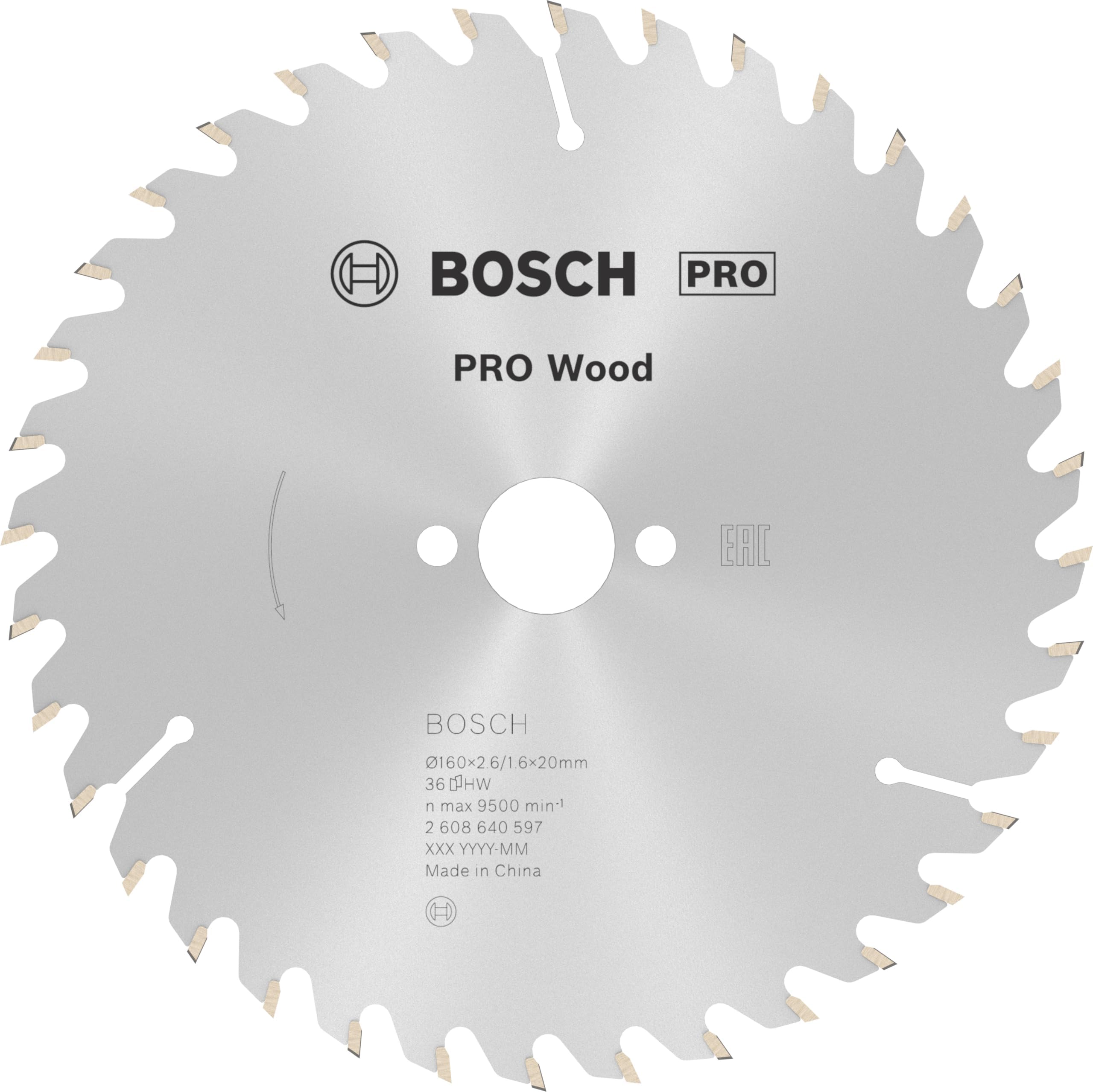 Bosch 2608640597 Optiline Wood Circular Hand Saw Blade, 160mm x 2.6mm x 20mm, 36 Teeth, Silver
