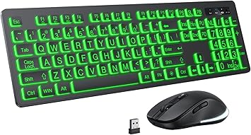 Large Print Wireless Keyboard and Mouse - 7 Colors Backlit Keyboard, Oversize Letters Keys Easy to See and Type, Rechargeable Keyboard and Mouse with Light Up Key, Compatible for PC, Windows, Gaming