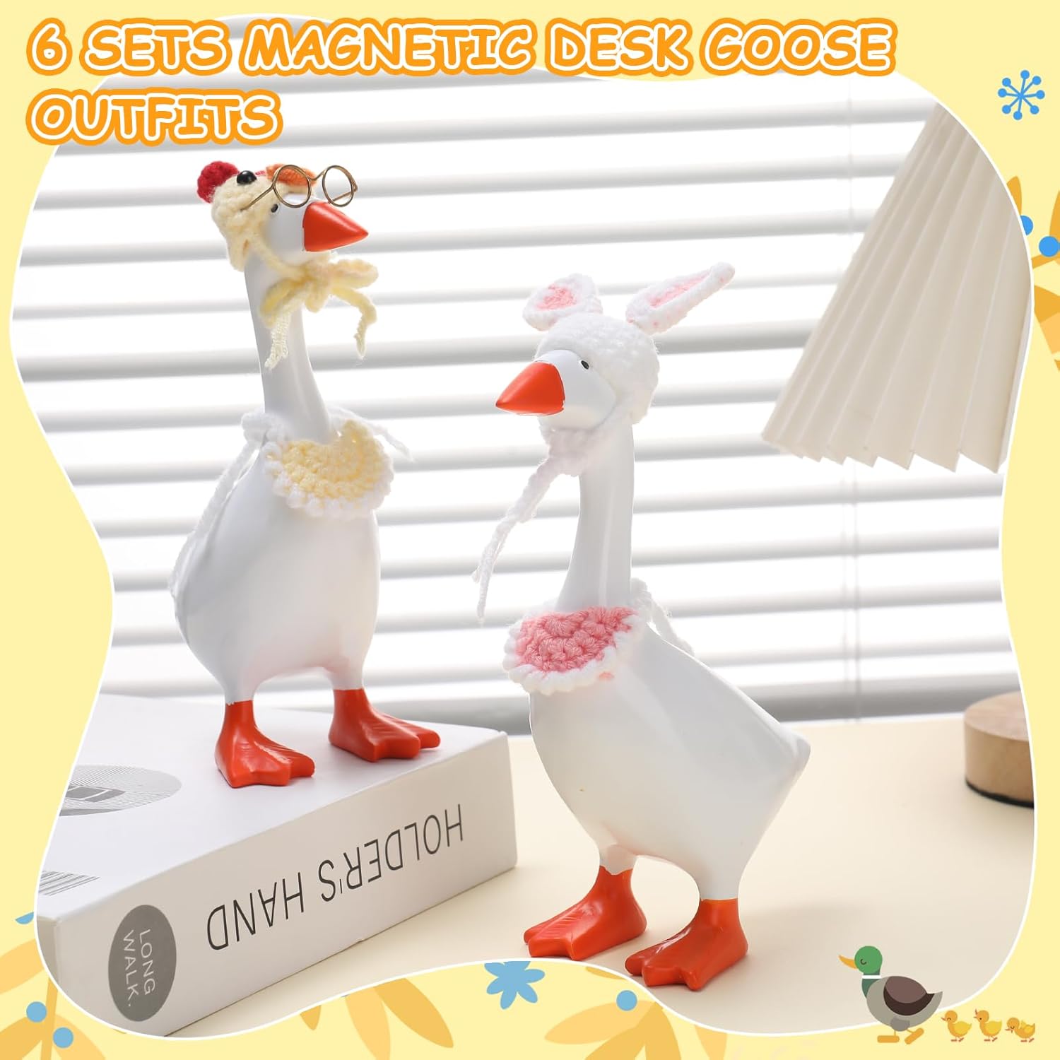 6 Set 7 Inch Desk Goose Outfits Mini Knitted Hats with Sunglasses and Scarves Cute Porch Goose Decor Accessories for Magnetic Desk Geese Statue Strawberry