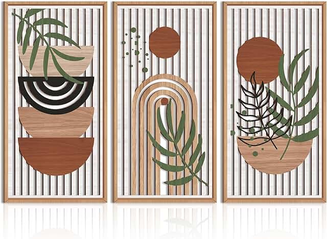 IARTTOP Large Boho Wood Wall Art Framed 16x32 Inch Mid century Modern Wo...