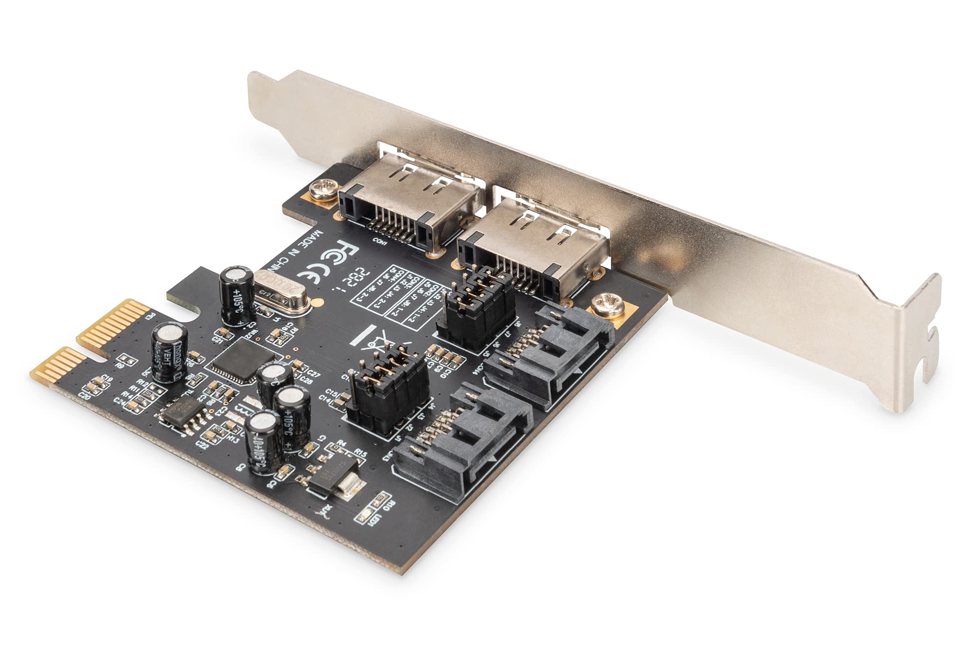 DIGITUS SATAIII PCIe karta rozszerzeń - 2x wewnętrzne porty SATA - 2x zewnętrzne porty eSATA - 6 Gbit/s - dla dysków SSD, HDD lub napędów optycznych