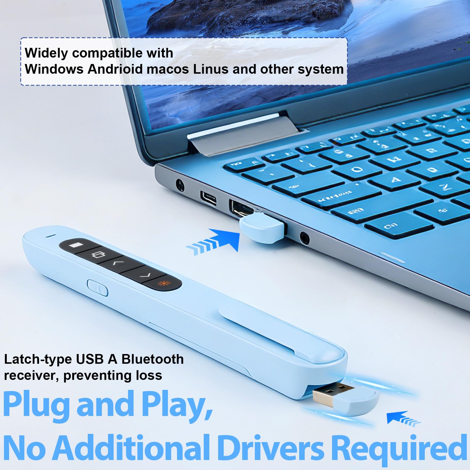 Télécommande Présentation sans Fil 2.4 GHz 100M Pointeur Bluetooth pour PowerPoint PC