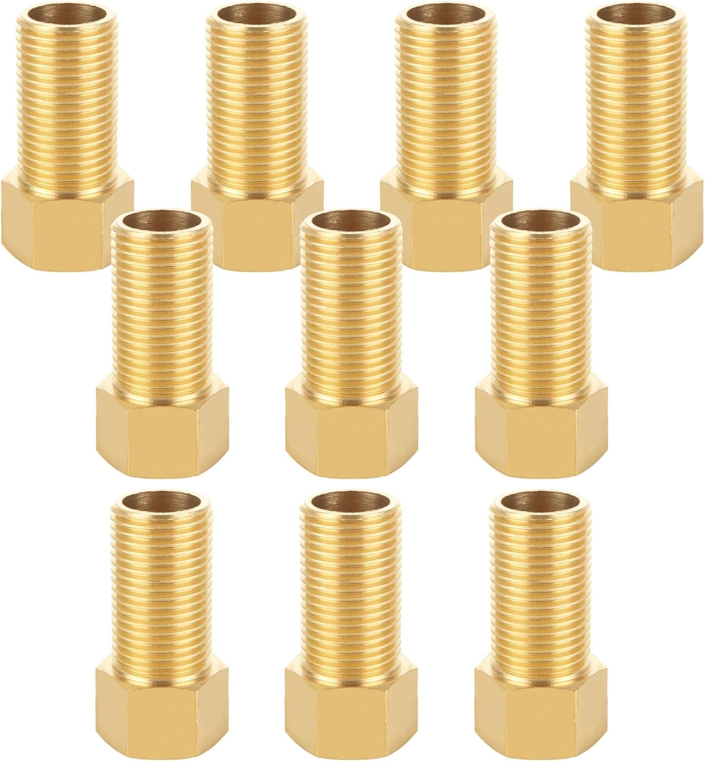WOPPLXY 10 PCS Brass Pipe Fittings, 1/2" Female to 1/2" Male Pipe Longer Fitting Converter Adapter, 1/2 inch Brass Extension Pipe Nipple Connector(Length 1.96 Inch/50 mm)