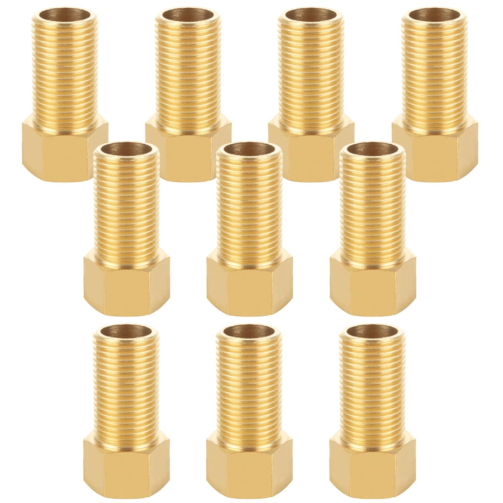 WOPPLXY 10 raccordi per tubi in ottone, 1/2" femmina a 1/2" maschio, adattatore convertitore più lungo, connettore in ottone per tubo di estensione (lunghezza 50 mm)